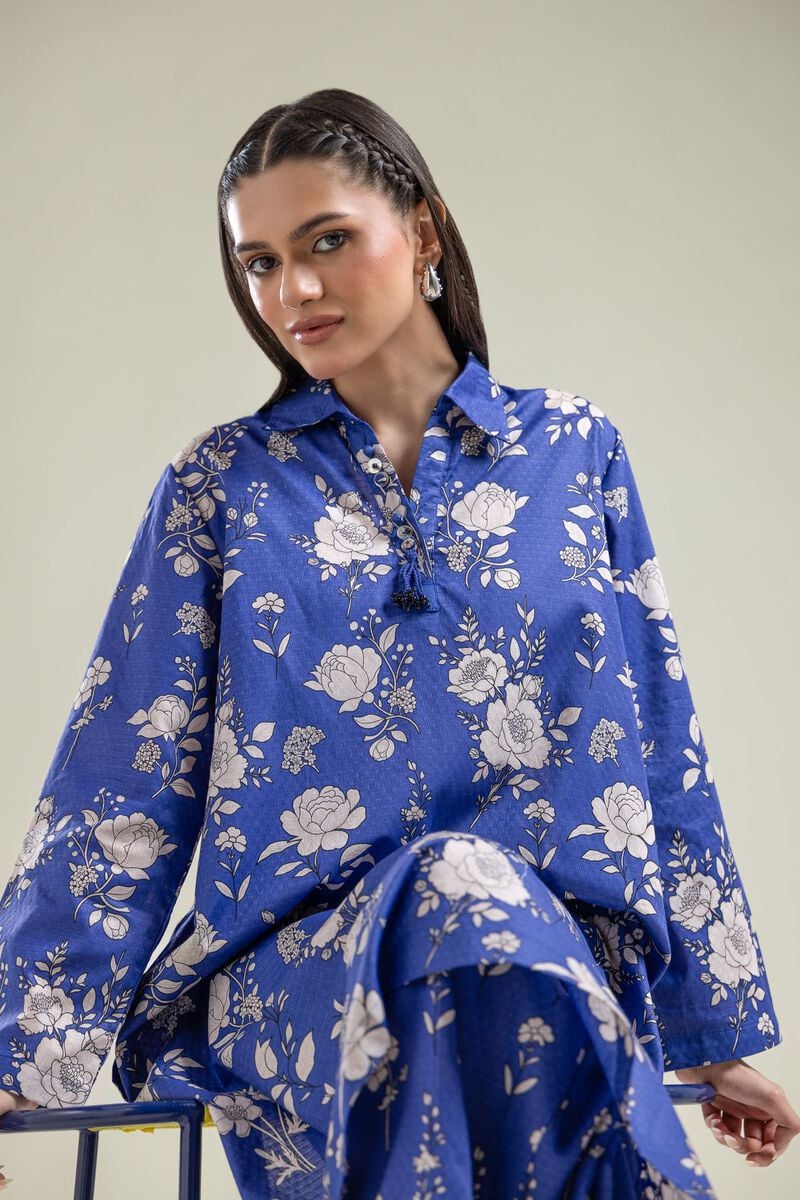 Printed | Cotton Dobby | Floral Blue Kurta | USD 30.00