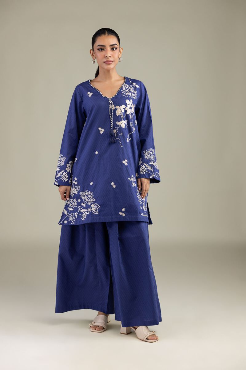 Embroidered | Cotton Dobby | Solid Navy Pants | USD 25.00