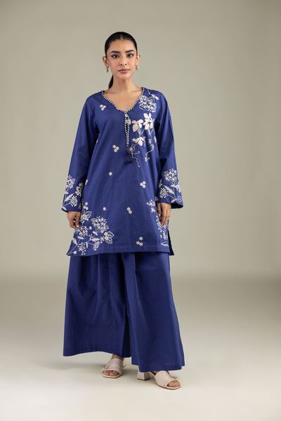 Embroidered | Cotton Dobby | Solid Navy Pants | USD 25.00