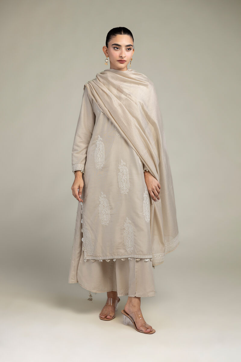 Raw Silk | Solid Beige Pants | USD 30.00