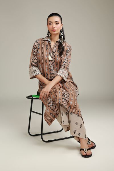 Embroidered | Cotton Dobby | Brown Cotton Kurta | USD 30.00