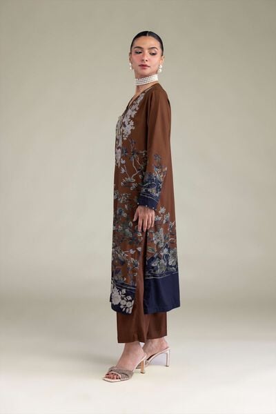 Embroidered | Raw Silk | Brown Solid Pants | USD 30.00