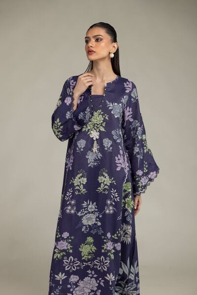 Embroidered | Raw Silk | Navy Longline Kurta | USD 60.00