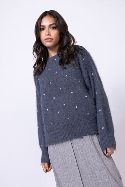 Embellished | Acrylic Feather | Sweater | USD 12.00