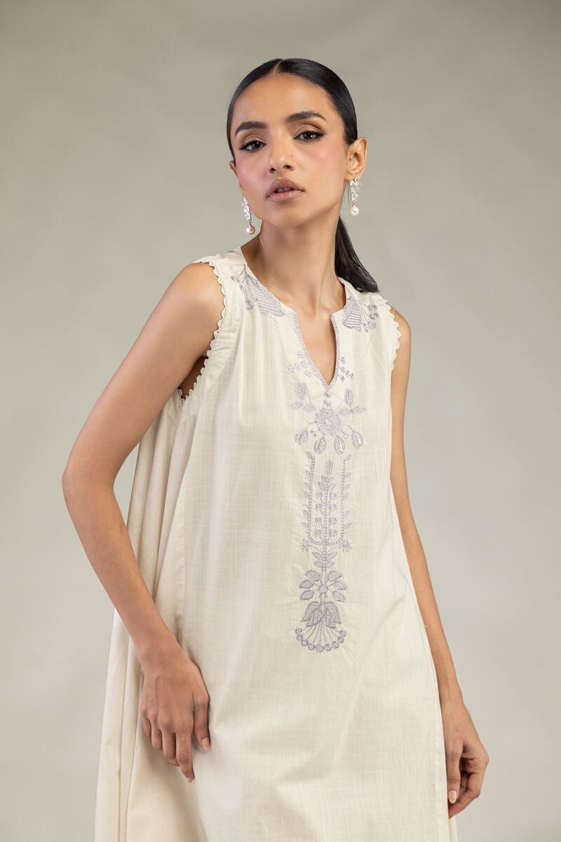 Textured Cotton | Embroidered | Floral Sleeveless Kurta | USD 40.00