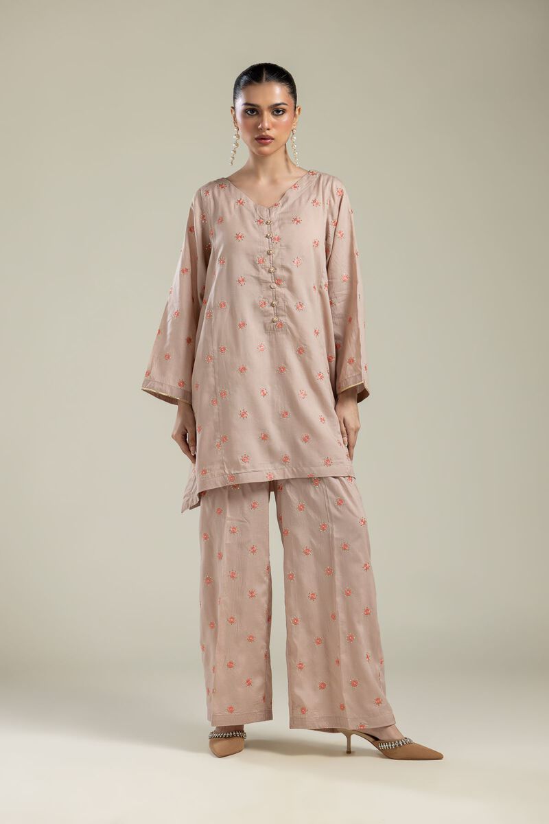 Embroidered | Textured Weave | Floral V-Neck Kurta | USD 40.00