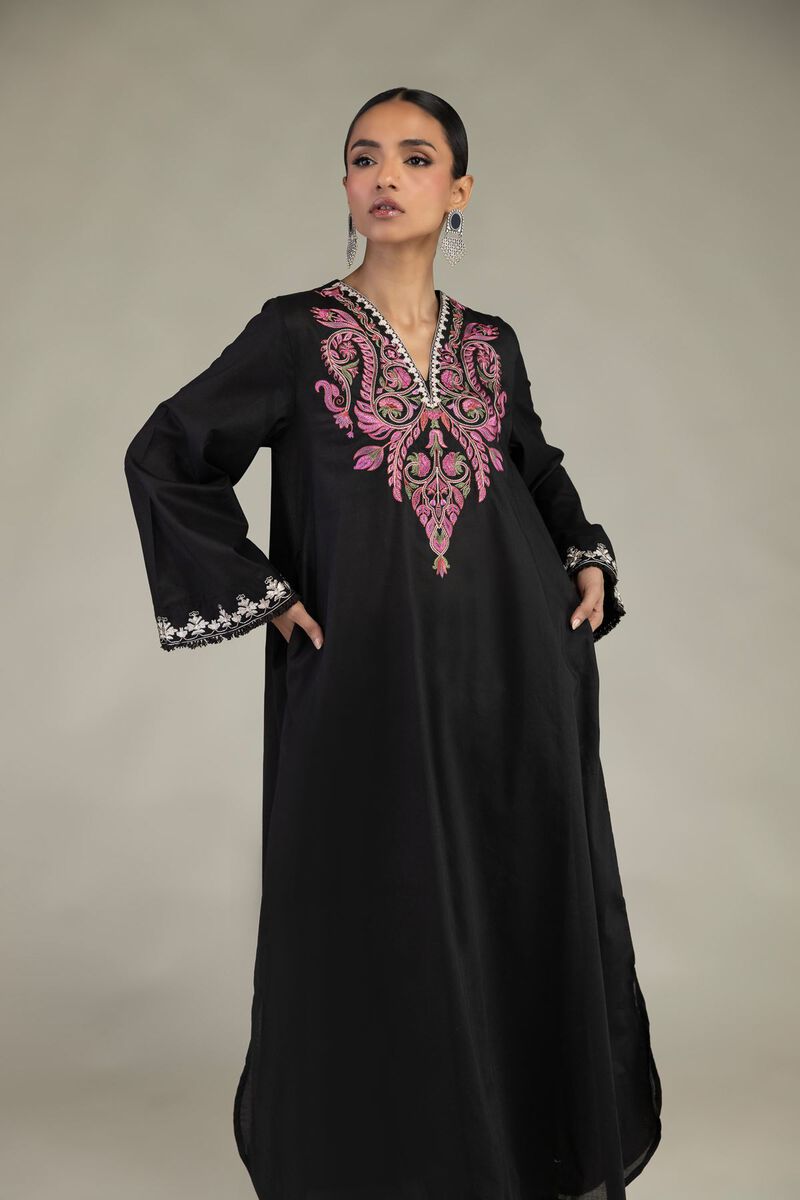 Embroidered | Cambric | Black Longline Kurta | USD 35.00