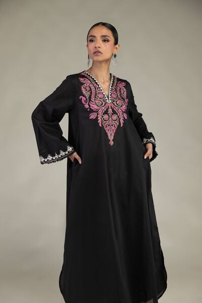 Embroidered | Cambric | Black Longline Kurta | USD 35.00