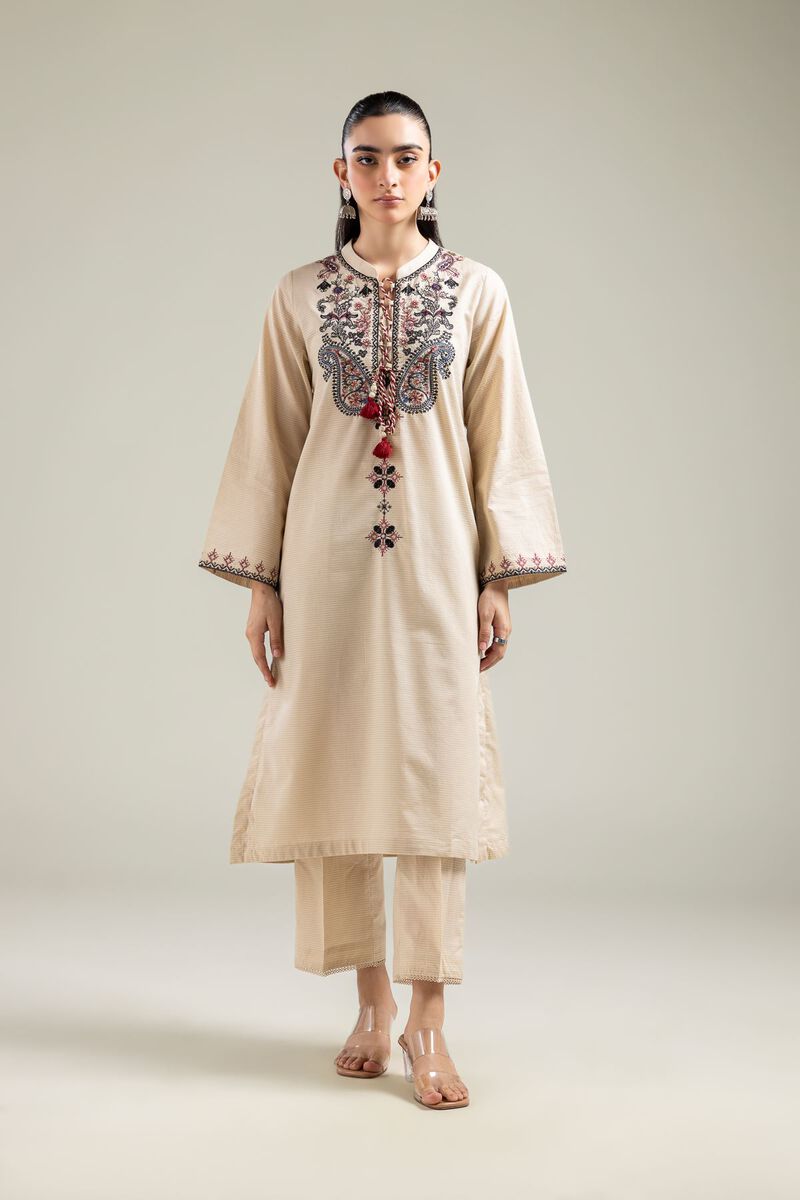 Embroidered | Mesuri | Floral Beige Kurta | USD 35.00
