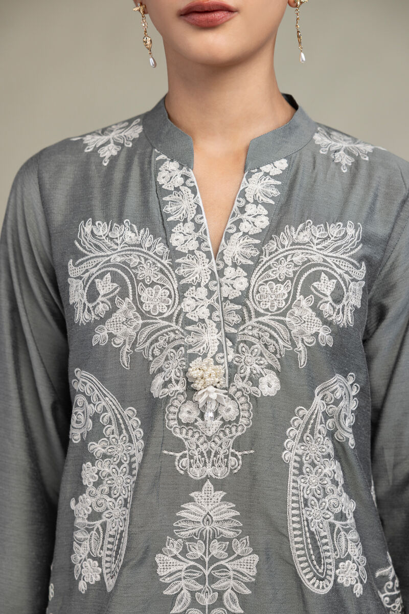 Raw Silk | Gray Silk Kurta | USD 65.00