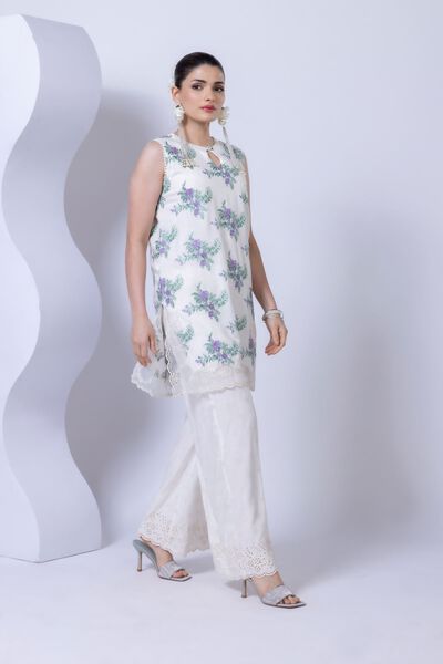 Embroidered | Crosshatch Raw Silk | Pants | USD 40.00