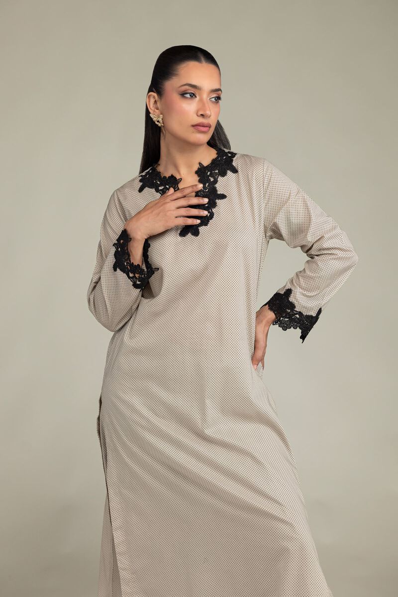 Embroidered | Cambric | Beige Cambric Kurta | USD 45.00