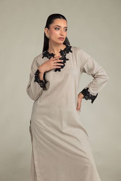 Embroidered | Cambric | Beige Cambric Kurta | USD 45.00