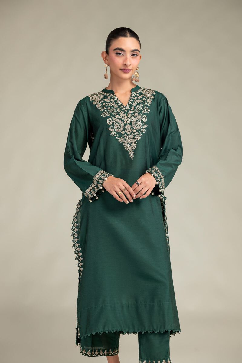 Printed | Raw Silk | Floral Green Kurta | USD 55.00