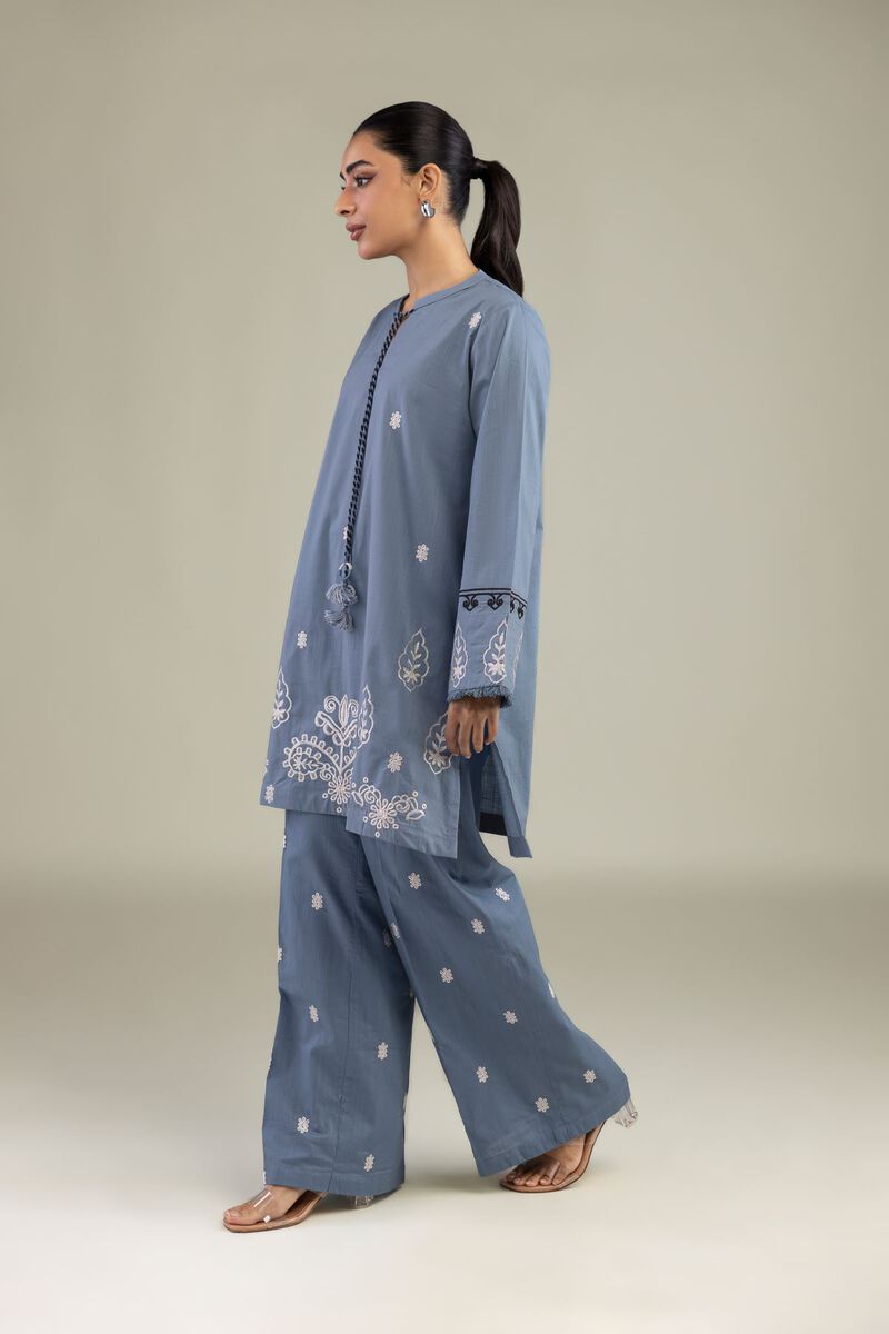 Textured Cotton | Embroidered | Blue Embroidered Pants | USD 35.00