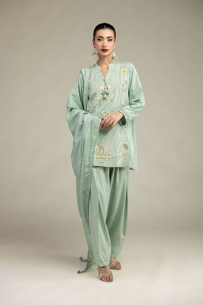 Embroidered | Raw Silk | Floral Embroidered Kurta | USD 45.00