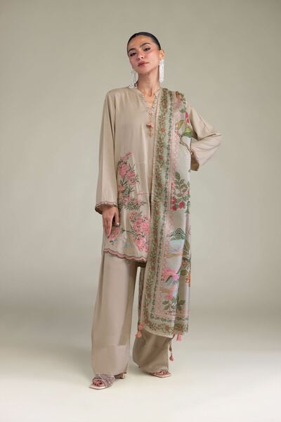 Embroidered | Raw Silk | Beige Silk Shalwar | USD 30.00