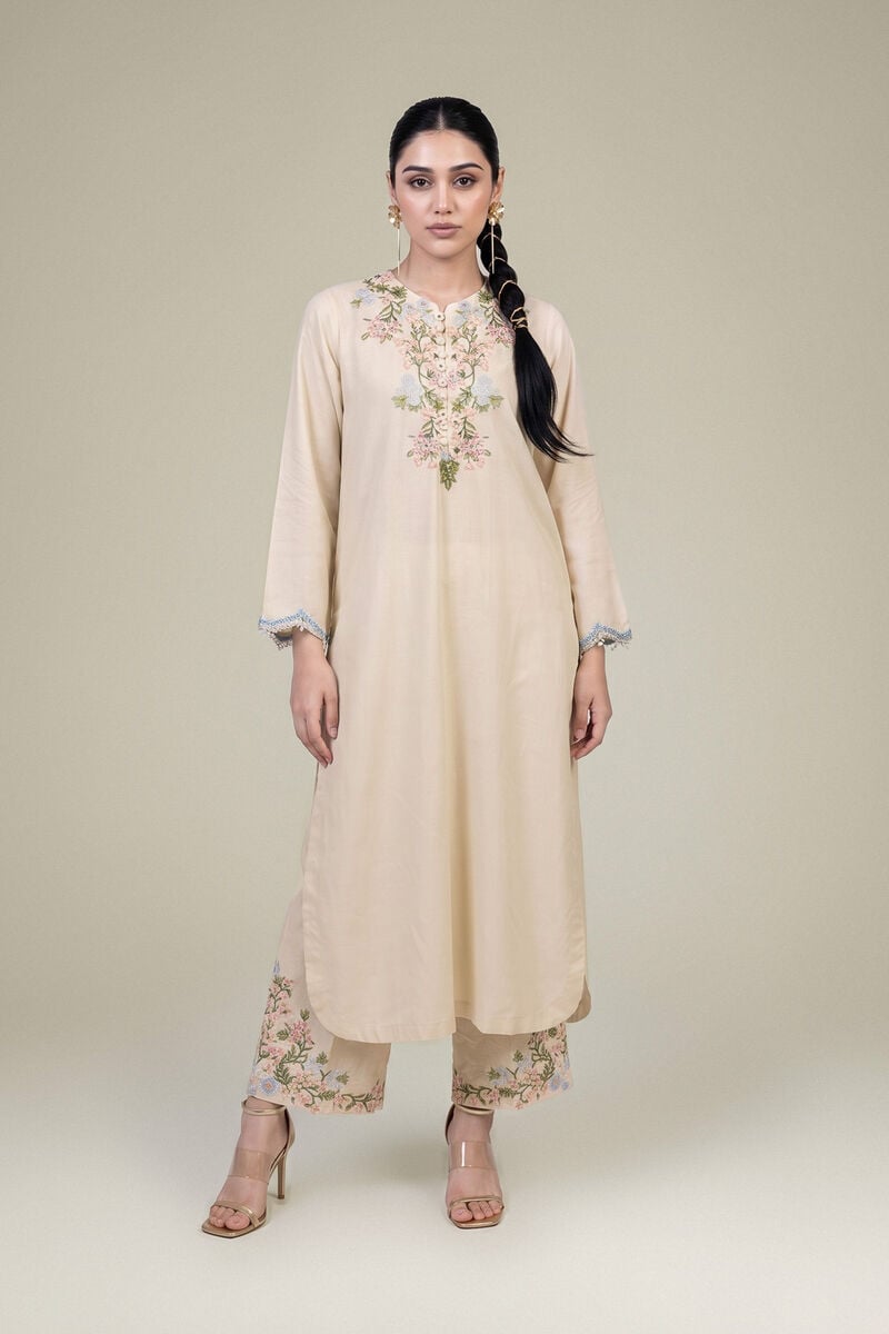 Embroidered | Raw Silk | Long Floral Kurta | USD 60.00