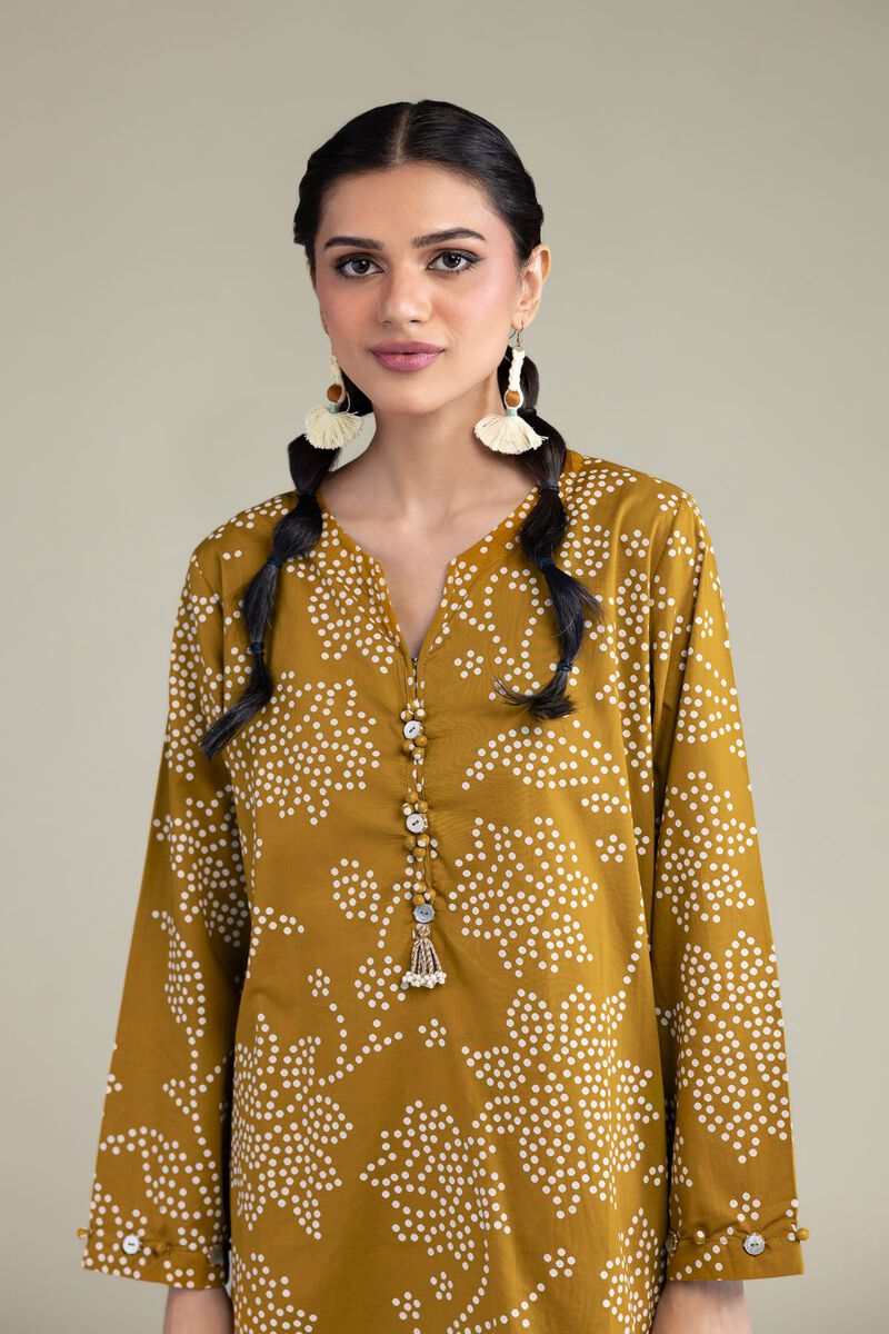 Printed | Cambric | Floral Mustard Kurta | USD 40.00