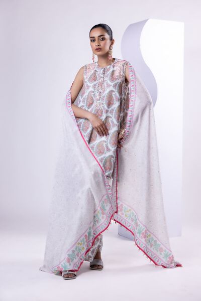 Embroidered | Light Oak Silk | Dupatta | USD 40.00