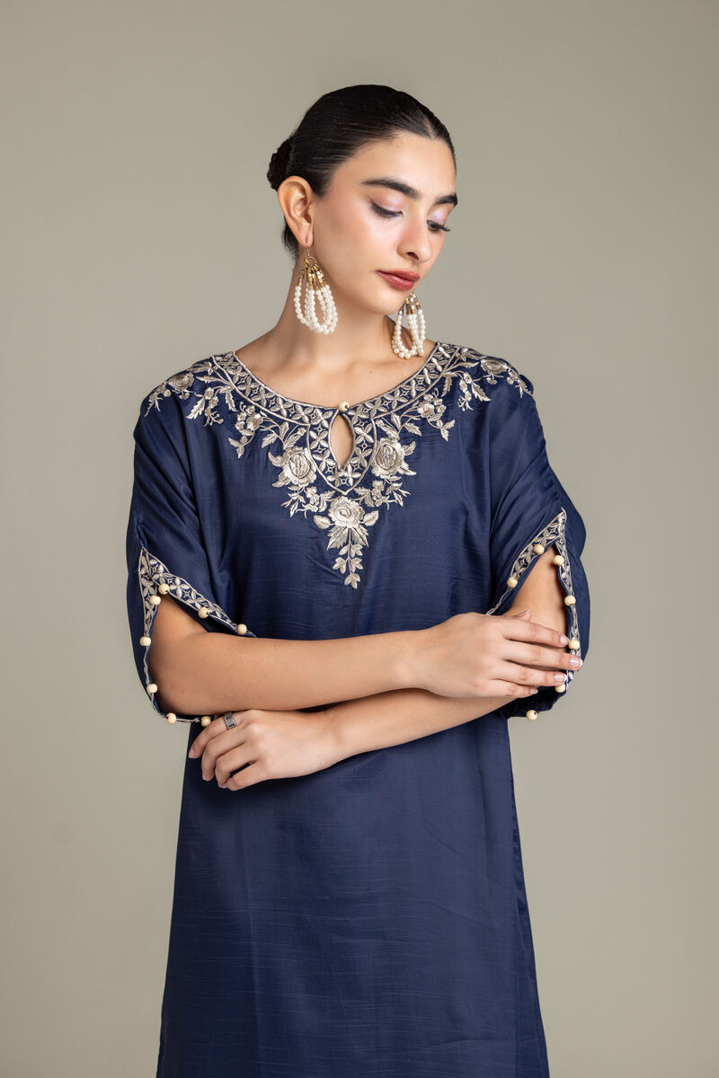 Embroidered | Raw Silk | Navy Embroidered Kurta | USD 70.00