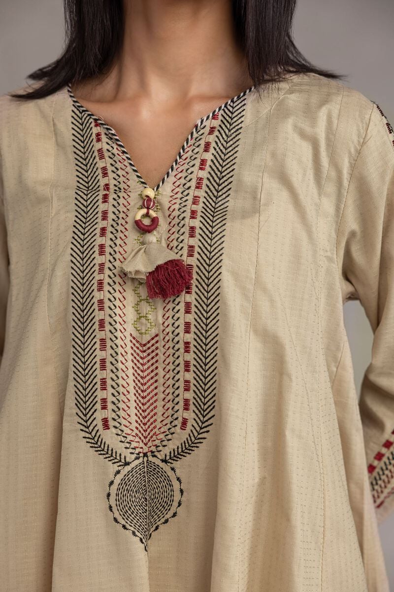 Embroidered | Cotton Dobby | Beige Cotton Kurta | USD 40.00