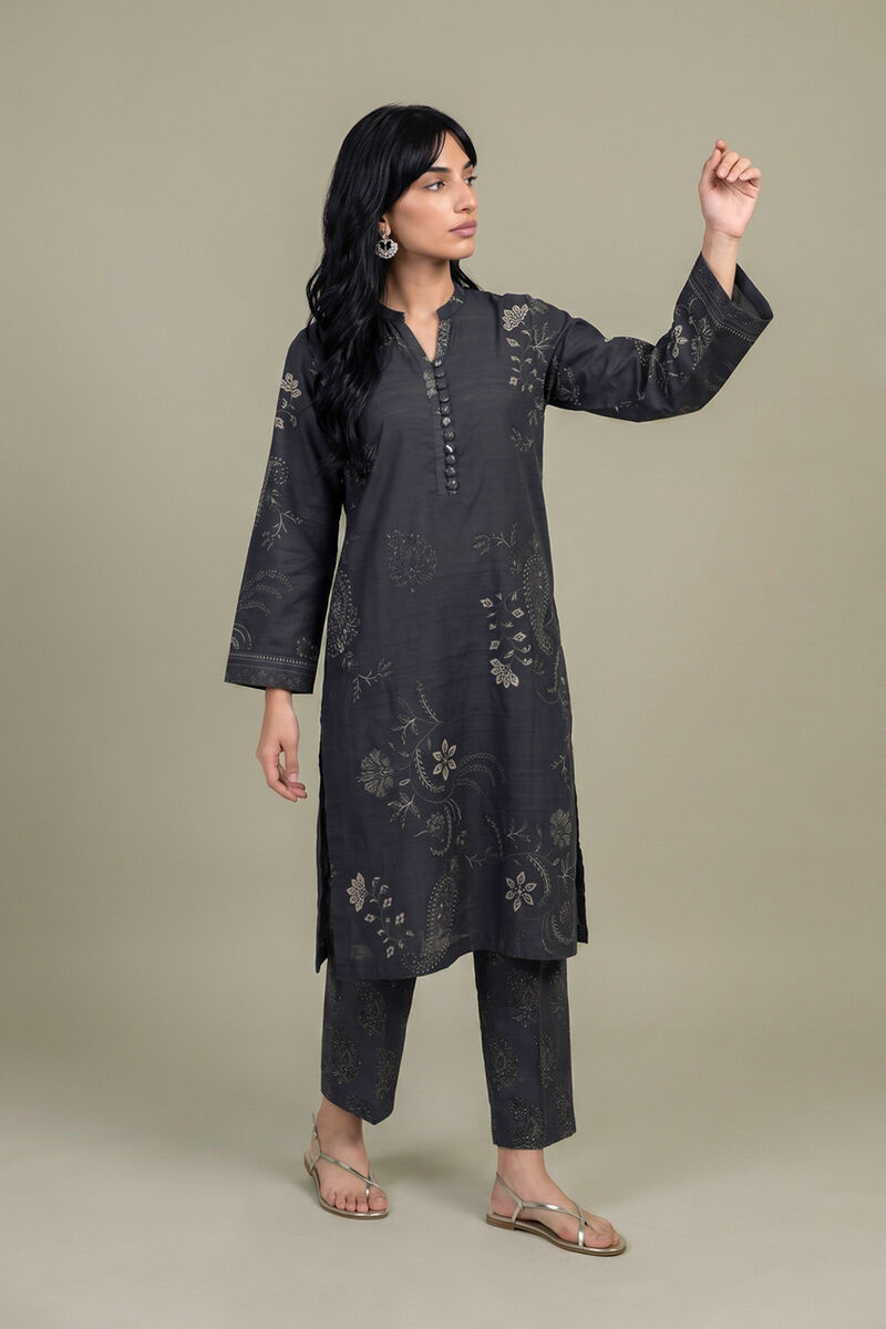 Printed | Light Khaddar | Floral Black Pants | USD 35.00