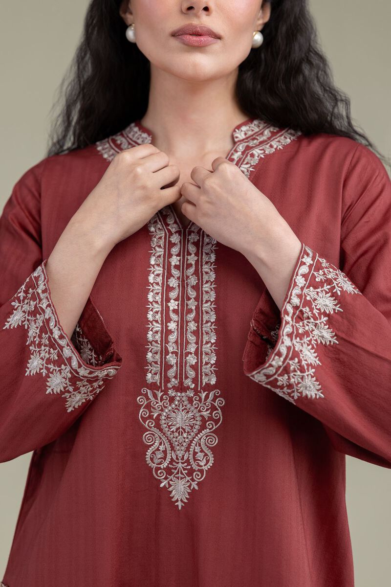 Embroidered | Cotton Dobby | Longline V-Neck Kurta | USD 45.00