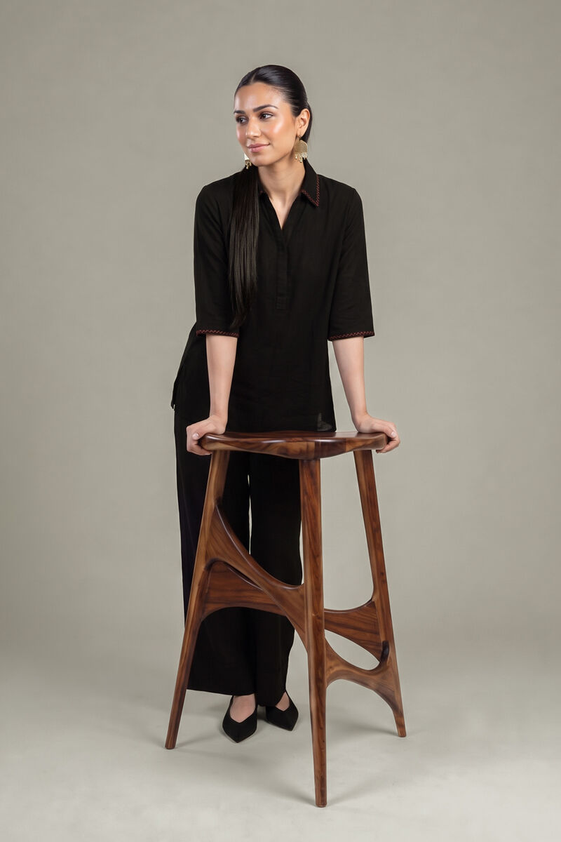 Dyed | Crepe | V-Neck Black Tunic | USD 40.00