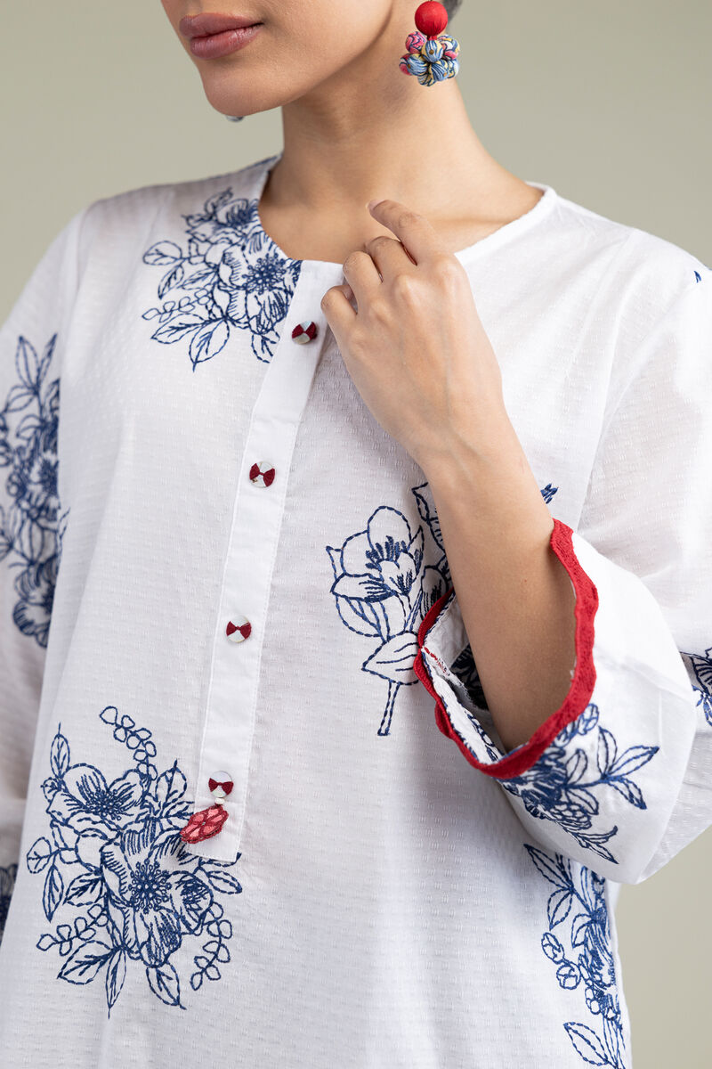 Embroidered | Cotton Dobby | Floral Round-Neck Kurta | USD 12.00