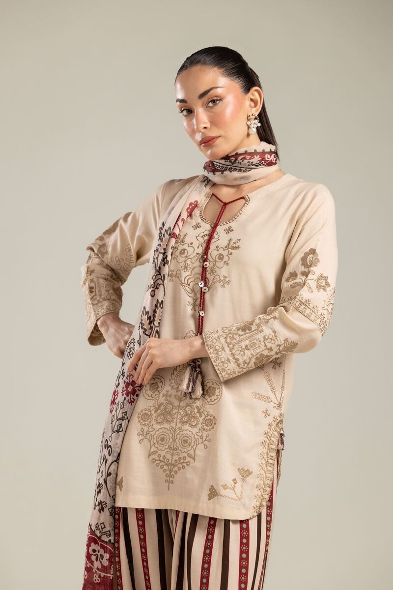 Embroidered | Chiffon | Floral Beige Dupatta | USD 30.00