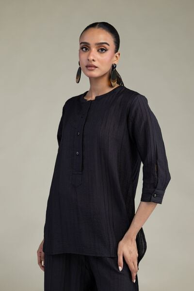 Dyed | Blended Crinkle | Black Crinkle Tunic | USD 40.00
