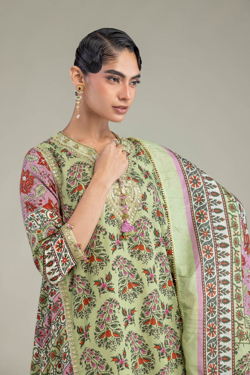 Embroidered | Polyester Silk | Green Silk Dupatta | USD 35.00