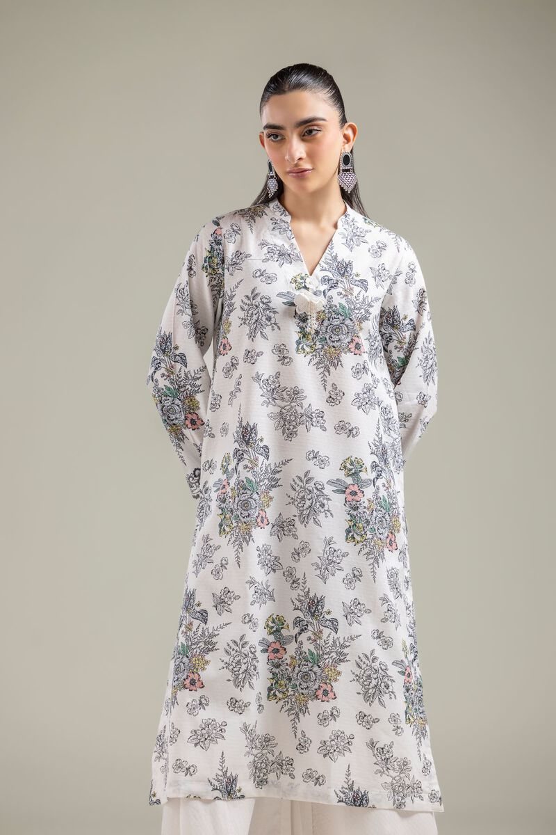 Embroidered | Cotton Dobby | White V-Neck Kurta | USD 35.00