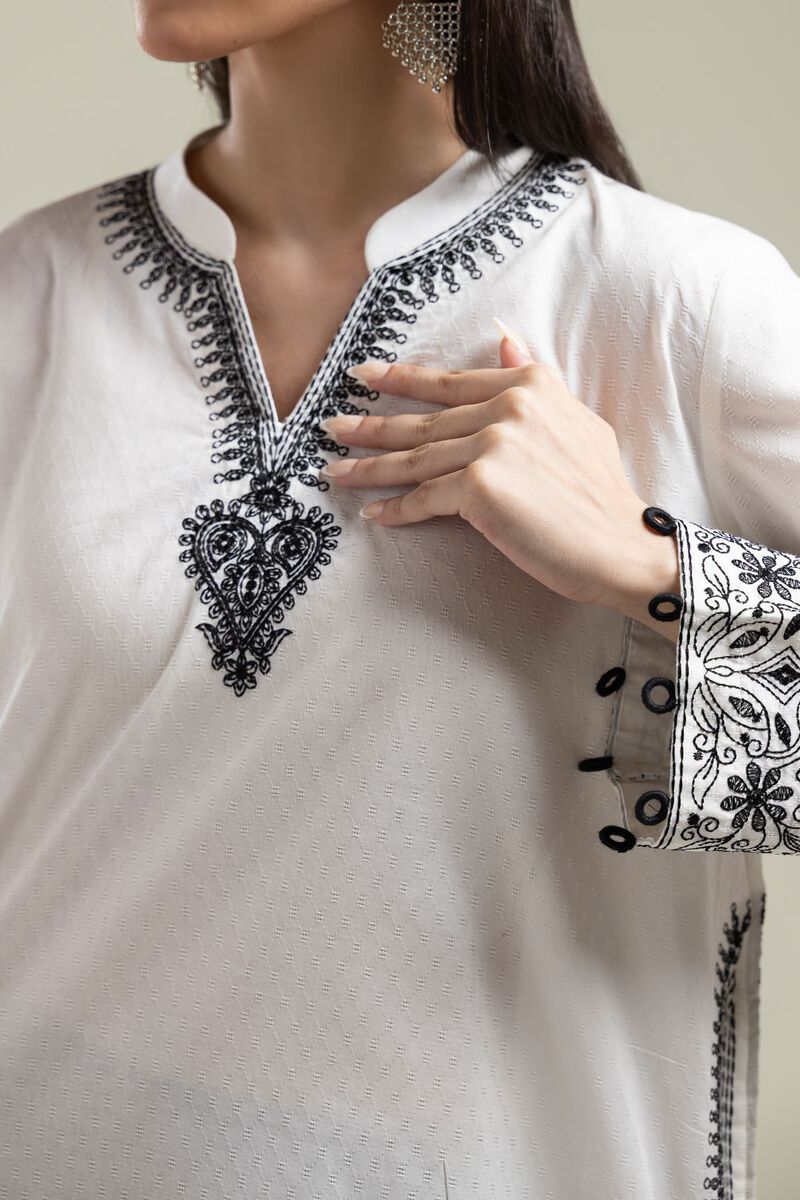 Embroidered |Cotton Dobby | White Cotton Kurta | USD 35.00