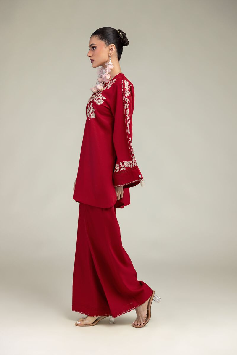 Embroidered | Raw Silk | Red Solid Pants | USD 30.00