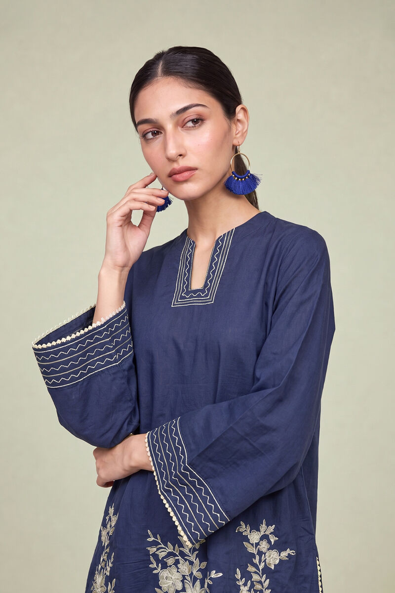 Embroidered | Cambric | Floral Navy Kurta | USD 45.00