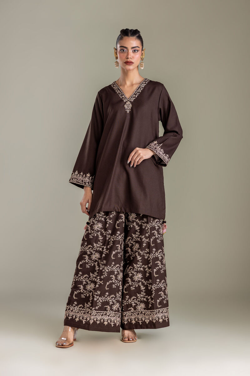 Embroidered | Heavy Blended Viscose | Brown V-neck Kurta | USD 60.00