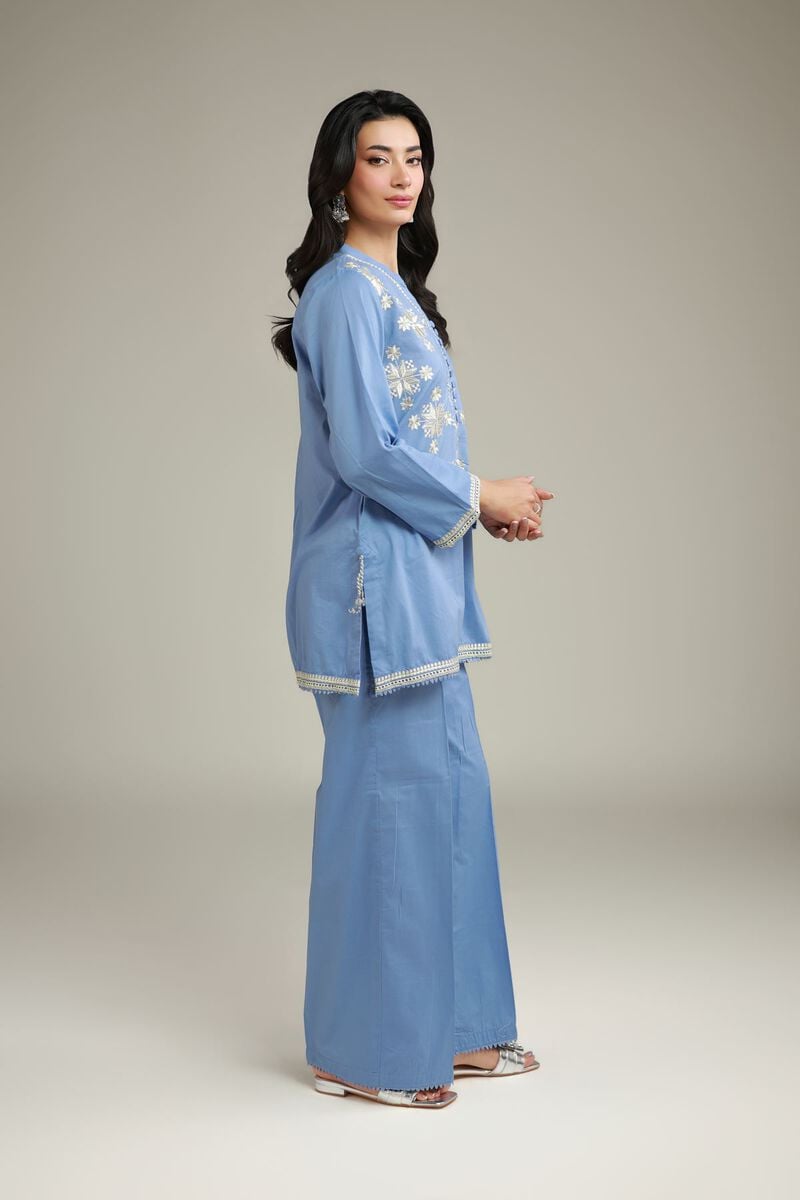 Embroidered | Cambric | Floral Blue Kurta | USD 40.00