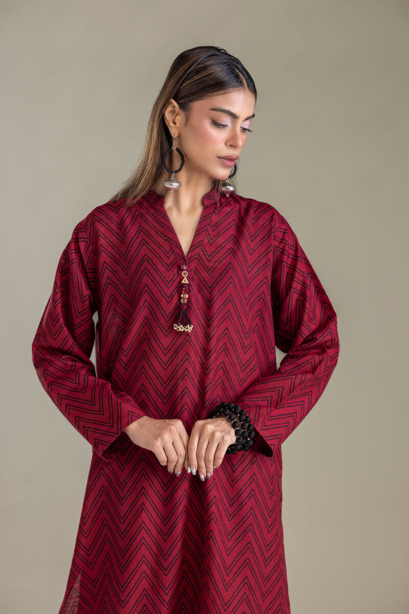 Printed | Light Khaddar | Maroon Khaddar Kurta | USD 35.00
