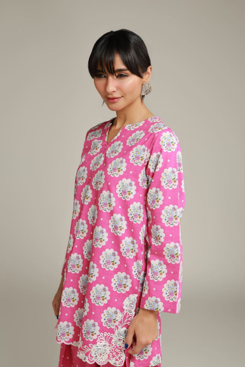 Embroidered | Cotton Dobby | Floral Pink Kurta | USD 30.00