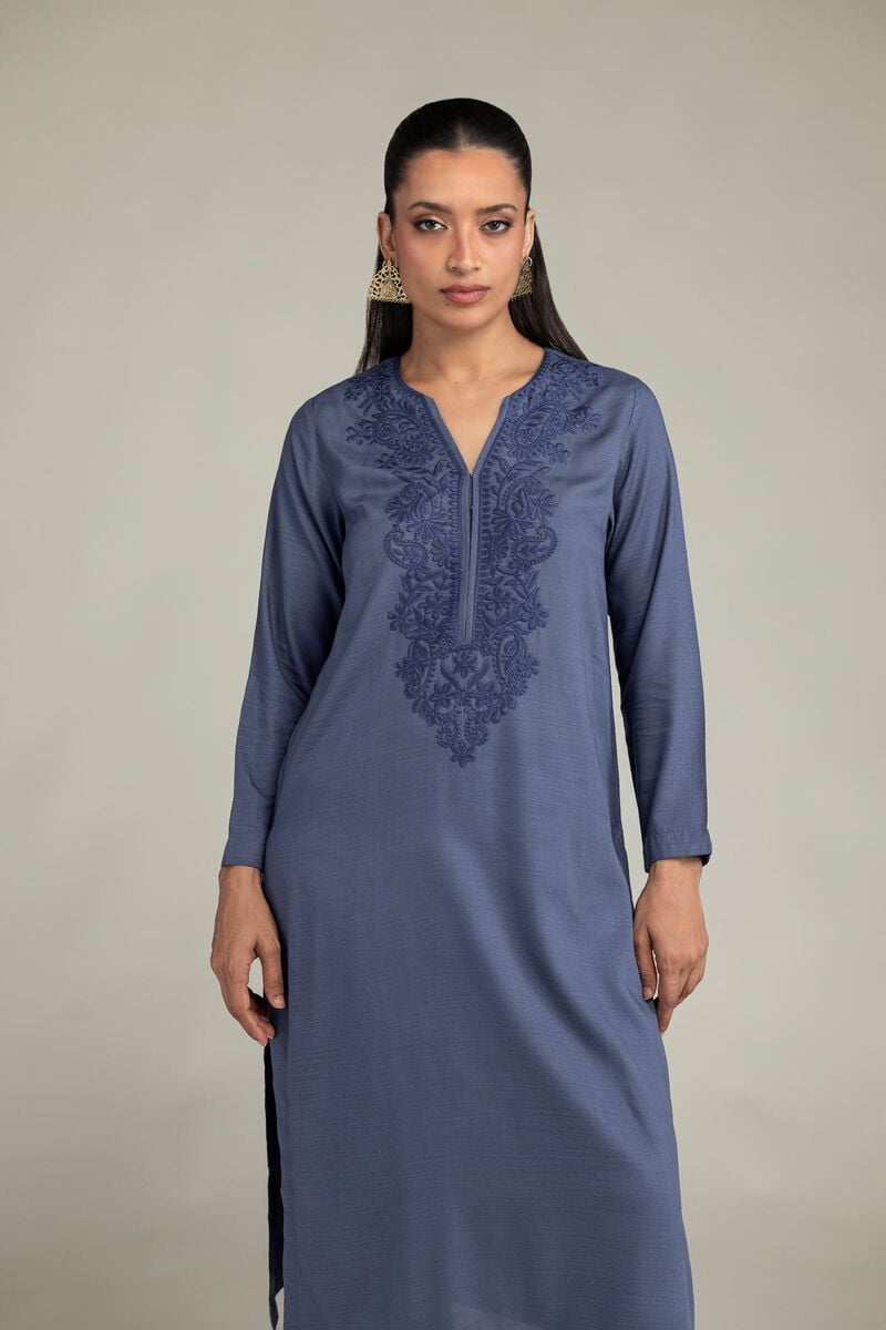 Dyed | Raw Silk | Longline V-Neck Kurta | USD 35.00