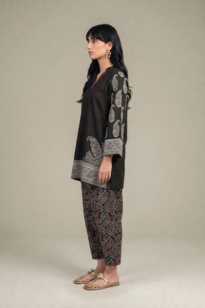 Printed | Light Khaddar | Black Floral Shalwar | USD 40.00