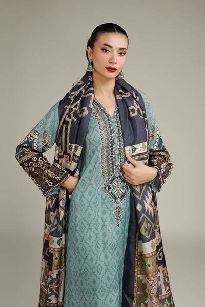 Embroidered | Raw Silk | Teal Longline Kurta | USD 55.00