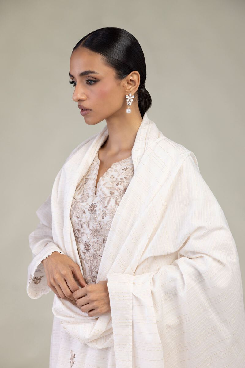 Embroidered | Messuri Dobby | White Tailored 3-Piece | USD 85.00
