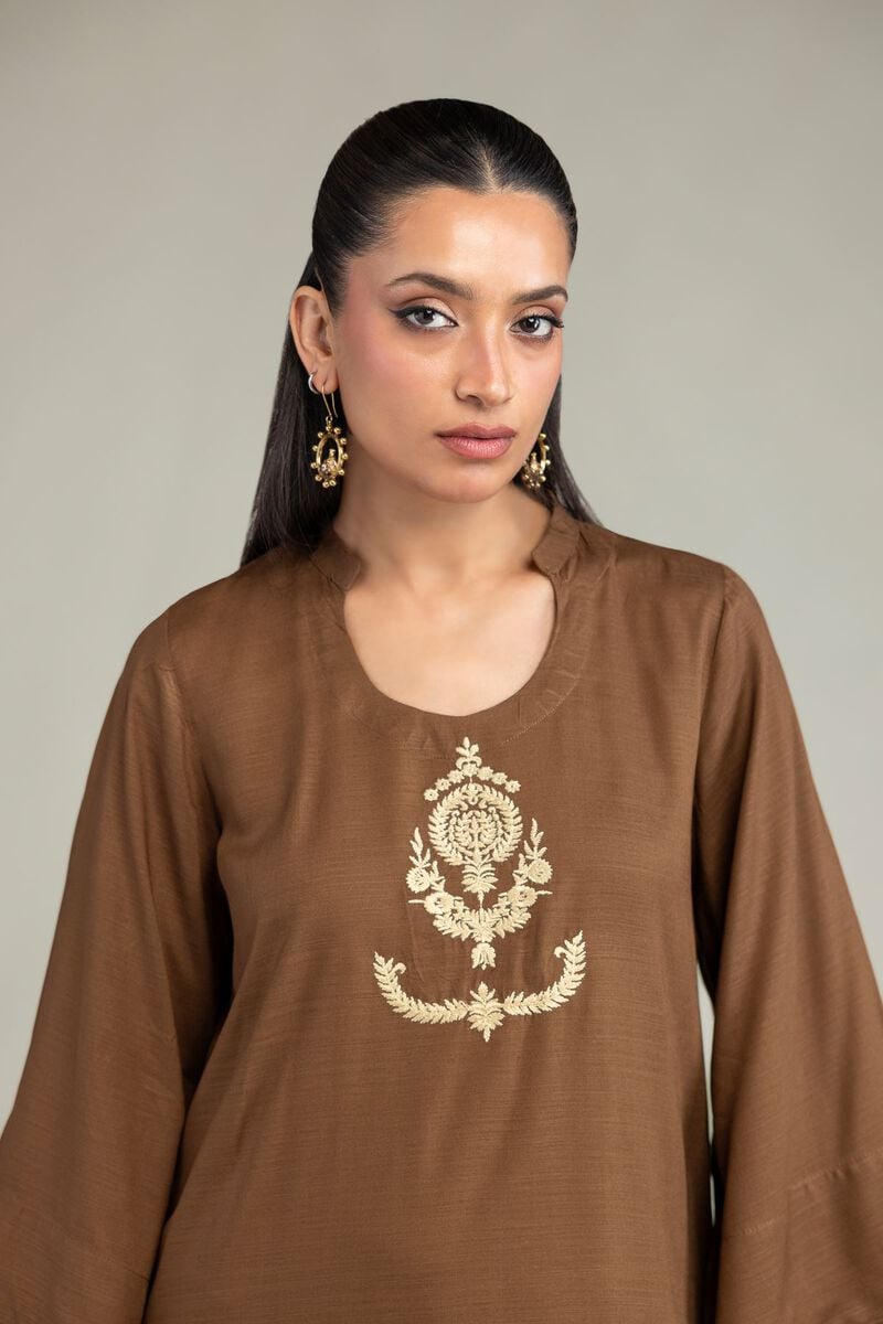 Dyed | Raw Silk | Solid Brown Kurta | USD 35.00