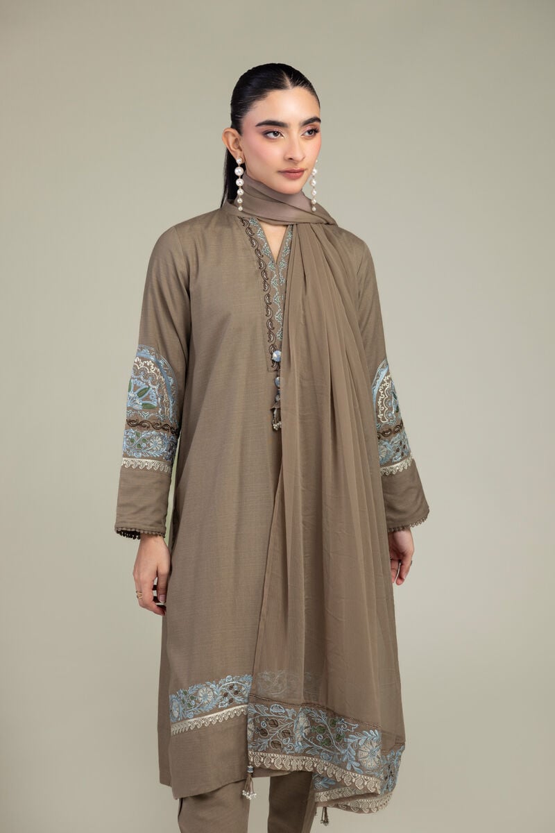 Embroidered | Chiffon | Brown Floral Dupatta | USD 40.00