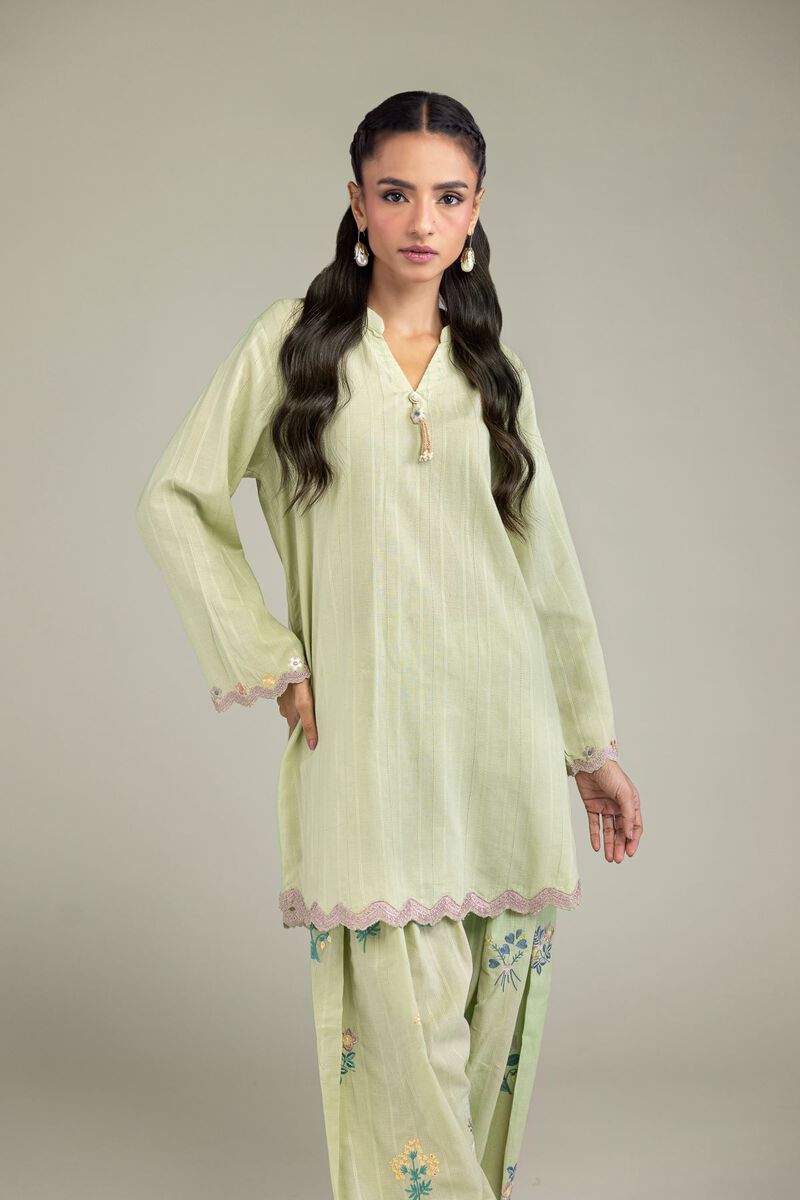 Embroidered | Textured Cotton | Cotton Band-Collar Kurta | USD 45.00