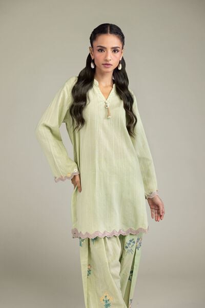 Embroidered | Textured Cotton | Cotton Band-Collar Kurta | USD 45.00