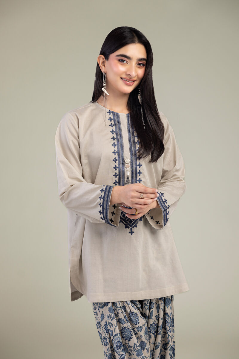 Embroidered | Cambric | Beige Short Kurta | USD 35.00